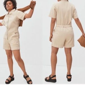 Everlane The Denim Short Coverall Tan Romper 6